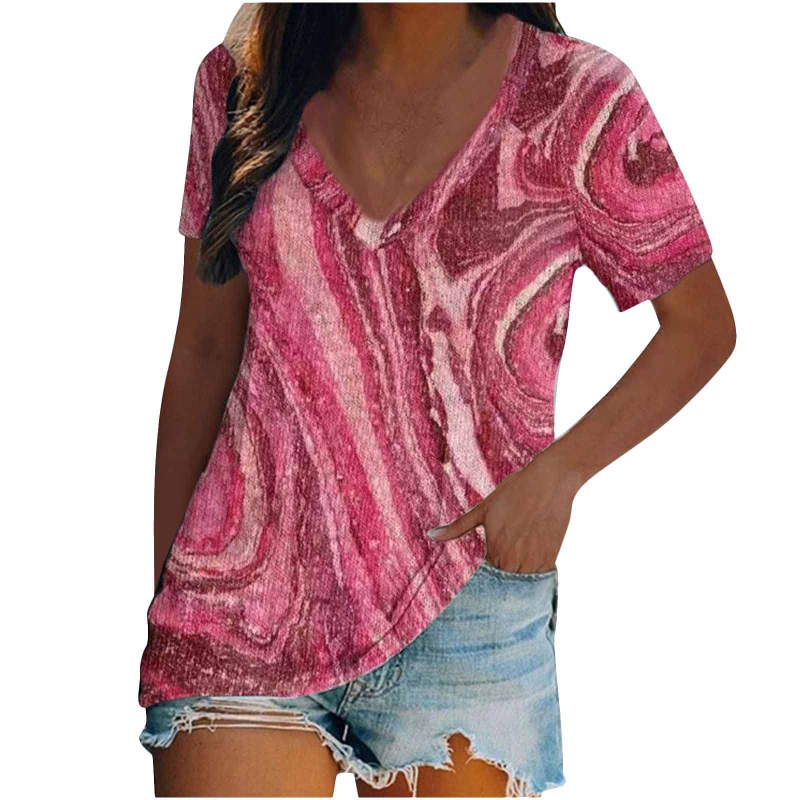 Summer Womens Sexy Tops Trendy Casual Printed Loose Short Sleeve V-Neck Comfy Soft Loose Slim Vest Shirts