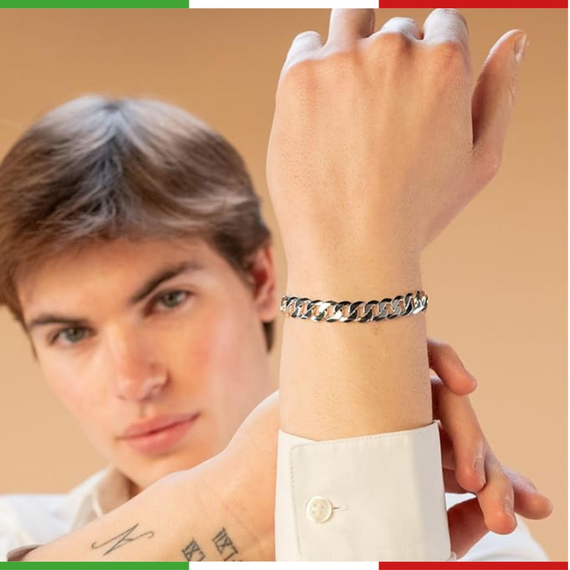 QUADRI Silber Armband Herren - Armbänder für Herren - Panzerkette Armband | Armband Herren Silber 925 Made in Italy - Herren Schmuck