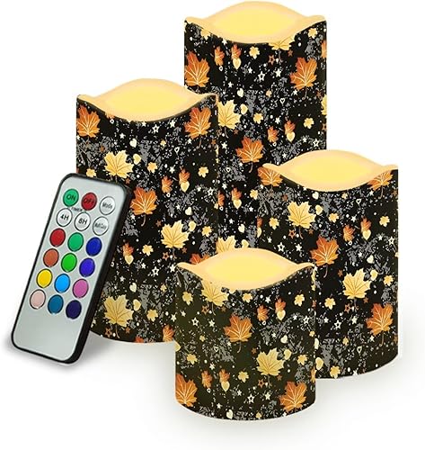Psesaysky Velas sin llama de hoja de arce de otoño con temporizador, práctica luz nocturna, velas de pilar duraderas, velas LED parpadeantes que