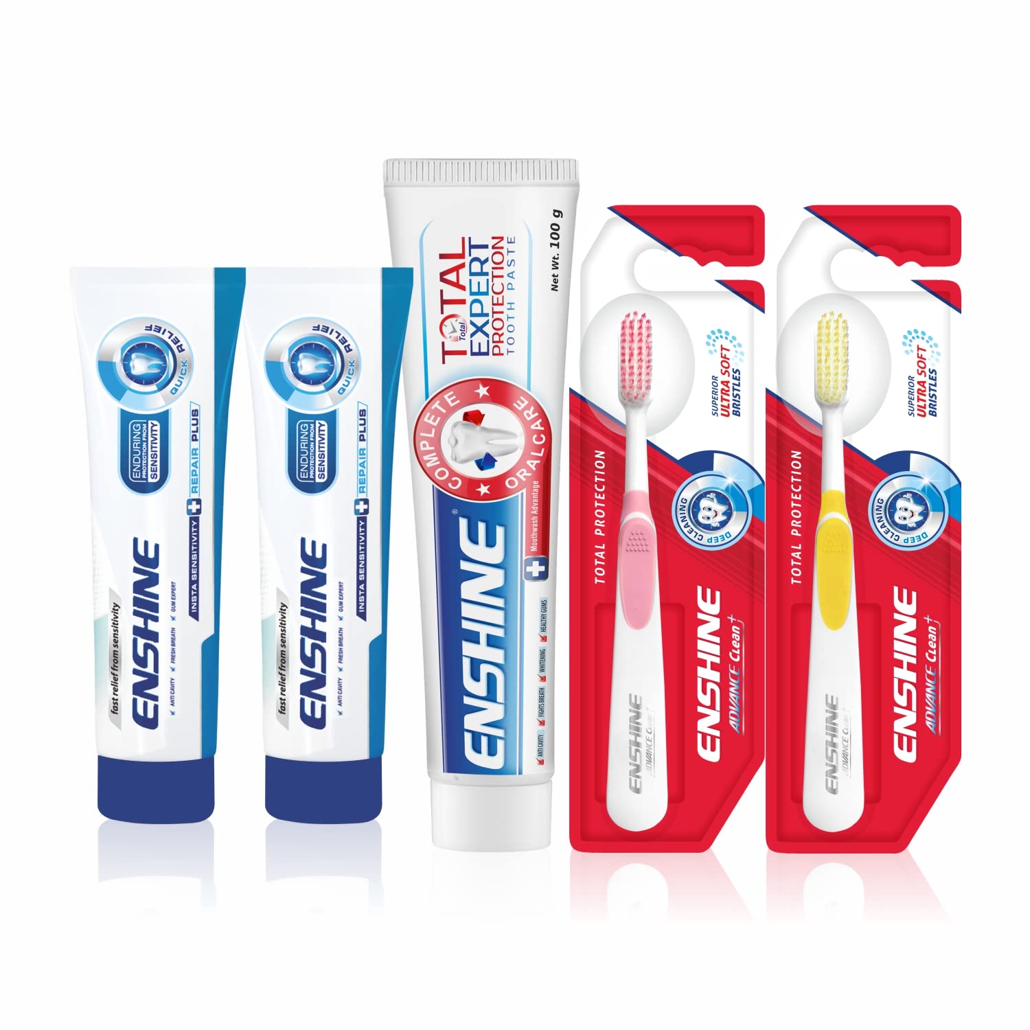 Enshine Oral Care Combo Pack of 5- Sensitive Toothpaste ((2)50g Each) ||Total Expert Toothpaste 100g Each|| 2 pc Advance Plus Toothbrush For Helps to Make Teeth Whitening and Relief from Sensitivity || Complete Oral care for Healthy Teeth (B08ZYNLN9W) Amazon Price History, Amazon Price Tracker
