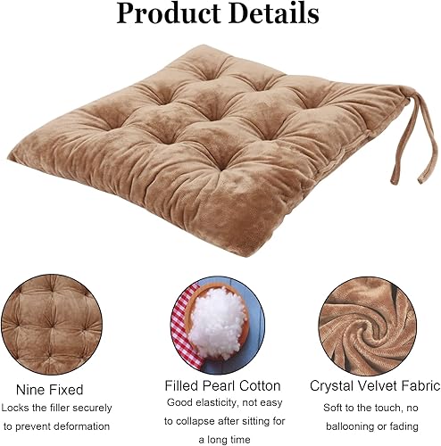 Miniatura 3 de MissSoul Juego de 4 almohadillas cuadradas para sillas de comedor, cojines de asiento para interiores, almohadas con lazos, cómodas, suaves,