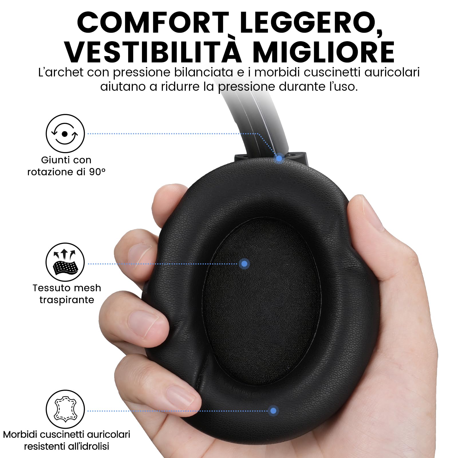 1Mii Y8+ Cuffie Bluetooth 6.0 Over-Ear con Cancellazione Rumore, Nero | ANC Ibrida, 100 h di Autonomia, LDAC Wireless Hi-Res Audio e bassi potenti, EQ Personalizzabile con App, Comfortevoli