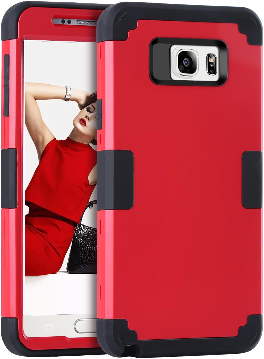 Galaxy Note 5 Case, Note 5 Case, Samsung Galaxy Note 5 Case, BENTOBEN Shockproof 3 in 1 Heavy Duty Anti-scratch Hybrid Hard PC Soft Silicone Interior Bumper Case for Samsung Galaxy Note 5, Red & Black