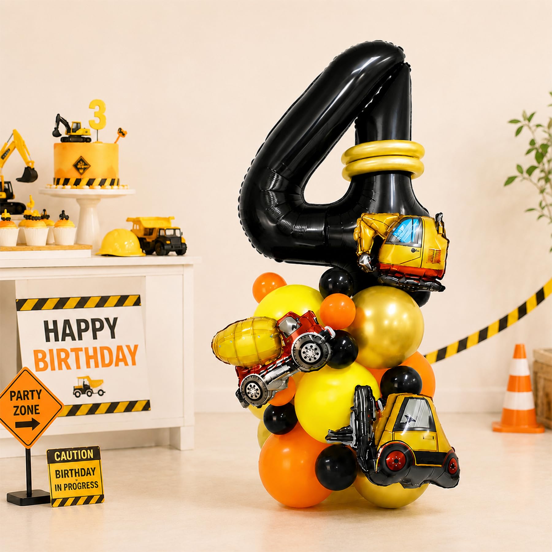 Digger Balloons, 32inch Black Number 4 Balloon for 4th Birthday Decorations