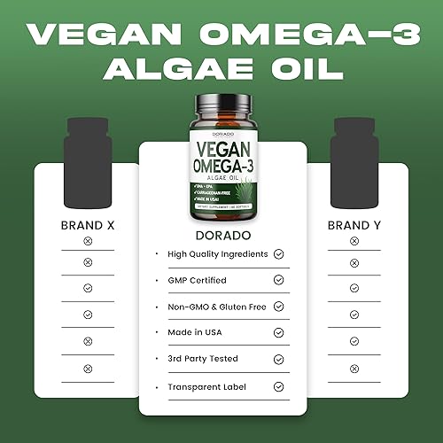 Miniatura 4 de Aceite de algas vegano Omega 3 (60 cápsulas blandas) DHA EPA a base de plantas, de origen sostenible, sin carragenina, sin OMG, salud del corazón,