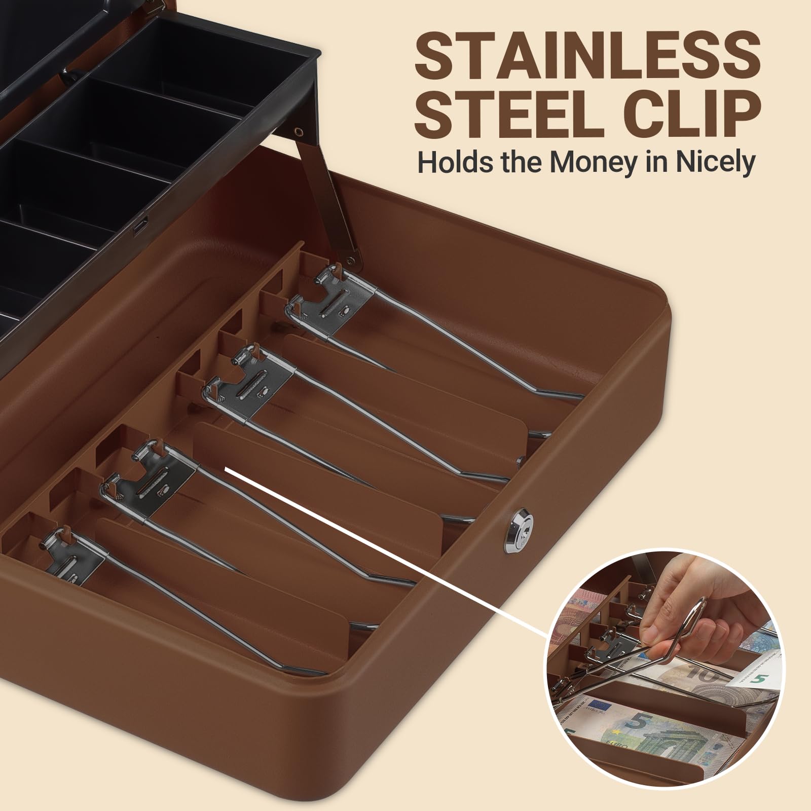 Cassetto Contanti Tera KL380-CF - Apertura Manuale/Automatica, 4 Scomparti Banconote, 5 Monete, 30x24 Cm - Foto 7