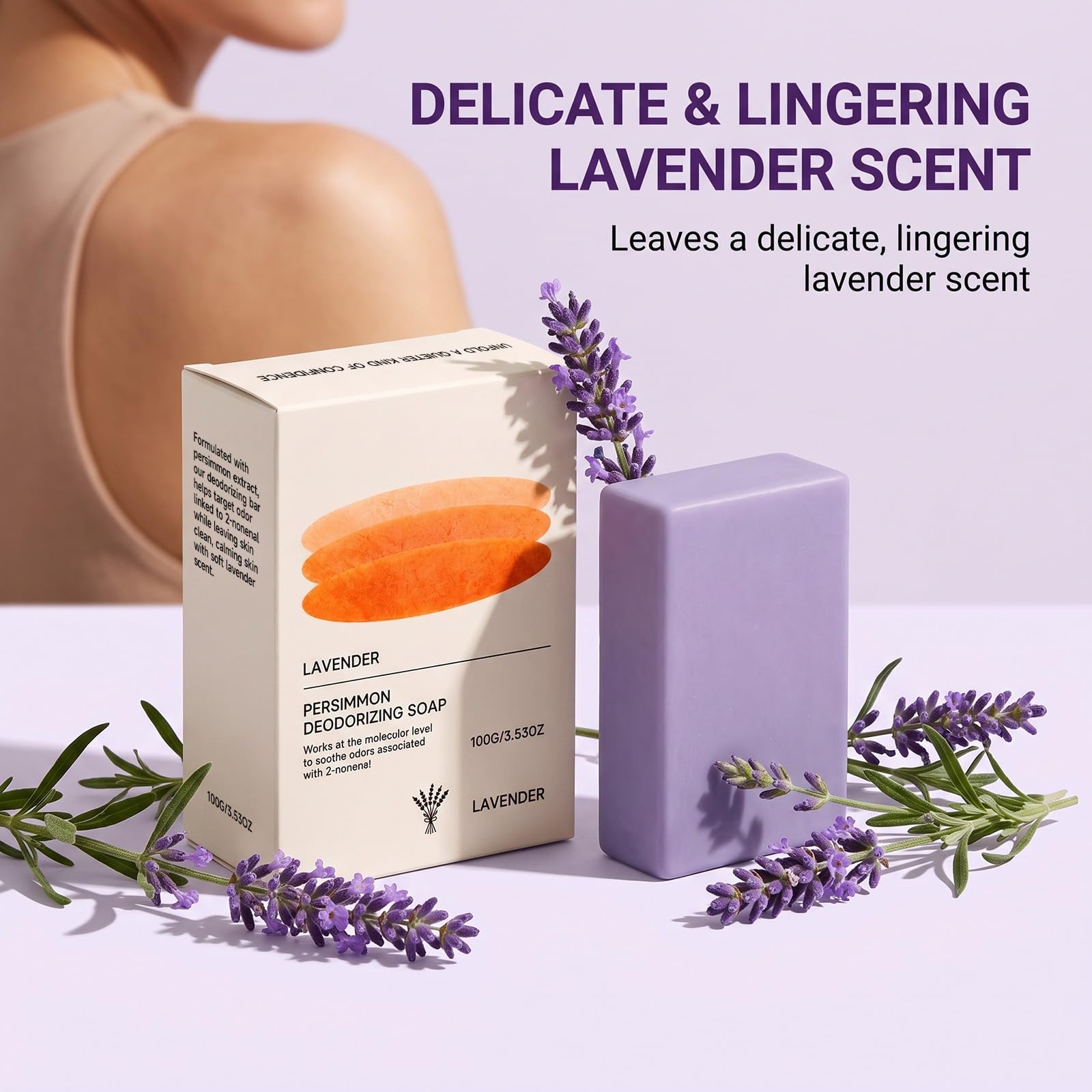 Barra di Sapone Deodorante al Cachi alla Lavanda, Sapone da Bagno Idratante Ricco Schiumogeno, Detergente all'Estratto di Kaki, Compressa di Lavaggio Kaki, Suds Deodoranti con Lavanda (9PCS)