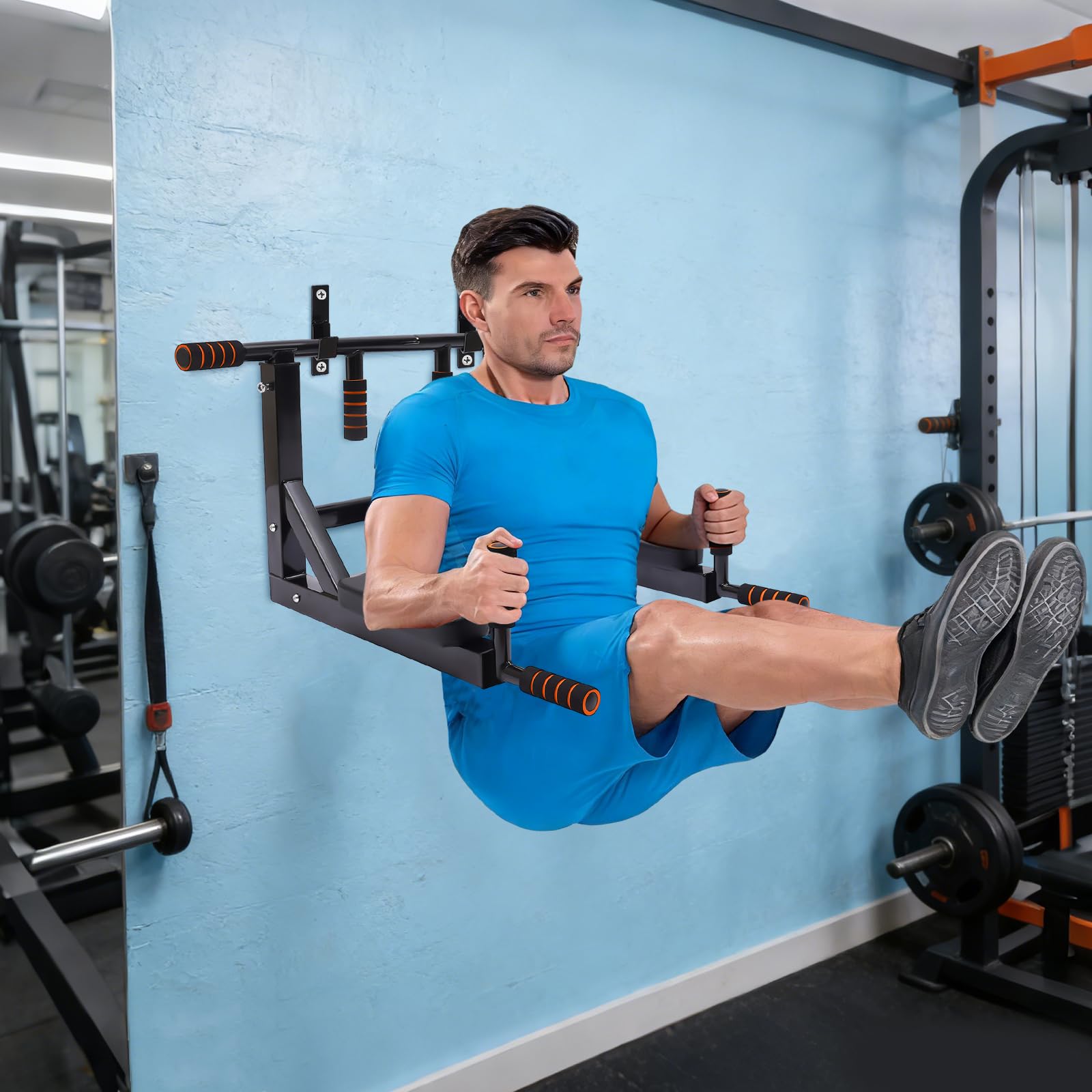 Barra multifunzionale da parete per trazioni e trazioni, stazione per dip station per allenamento in casa, palestra, power tower, attrezzatura per allenamento, fitness, dip stand, supporto per petto
