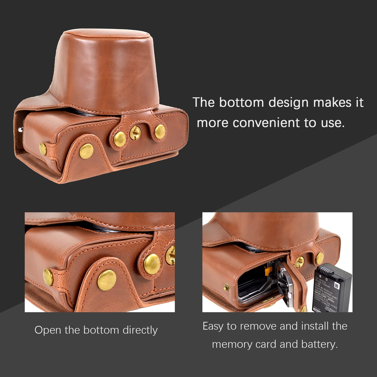 MUZIRI KINOKOO Etui na aparat ZFC, etui ze skóry PU na aparat kompatybilne z Nikon Z fc Zfc oraz obiektywem 16-50mm f/3.5-6.3 lub 28mm f/2.8 SE z paskiem na ramię kolor kawowy