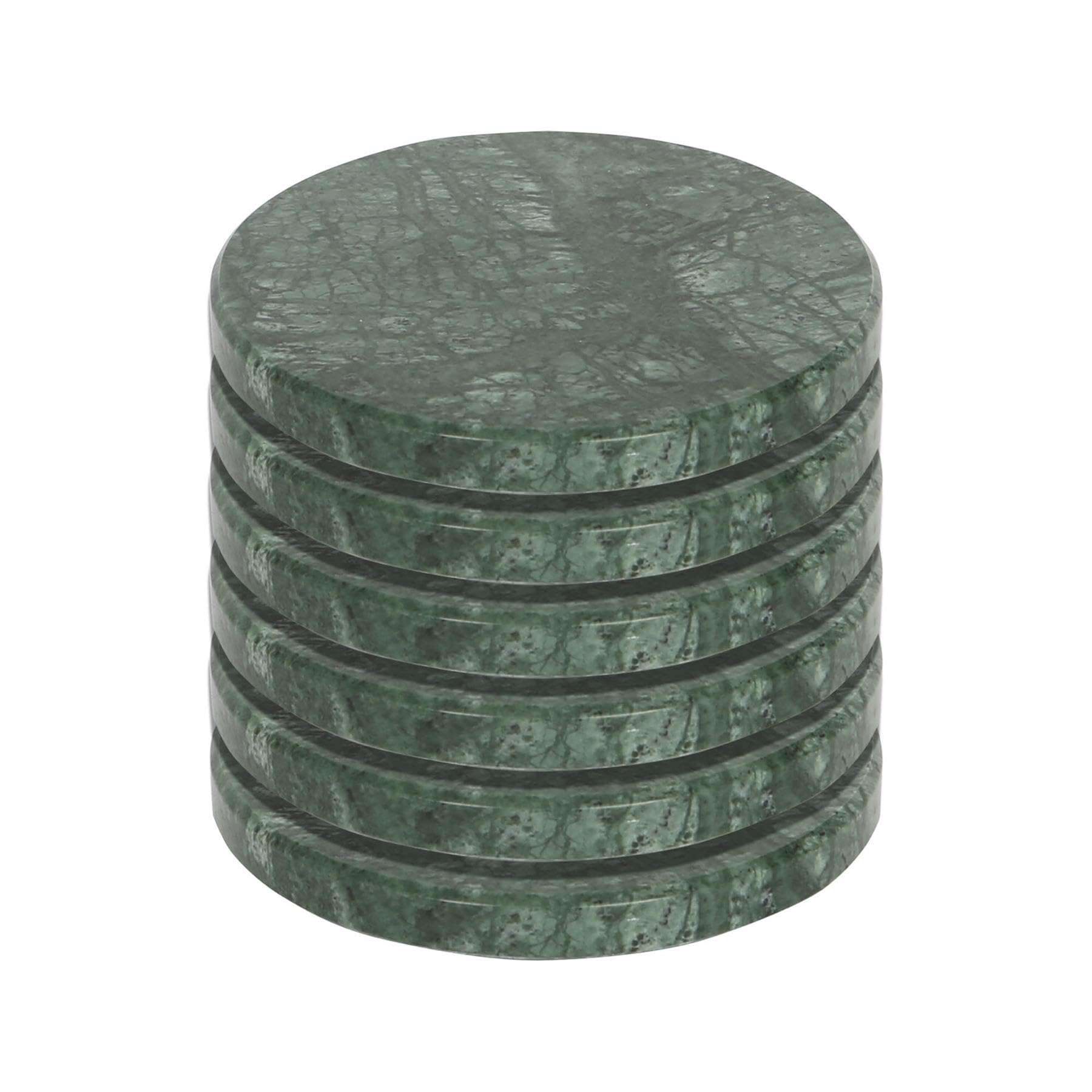 Argon Tableware Green Marble Coasters - 10Cm - Pack Of 6 - Round Drink Placemats Reusable Dining Table Drink Coaster Placemats Drinking Glass Mat Cup Bar Mats For Table Setting, Restaurants