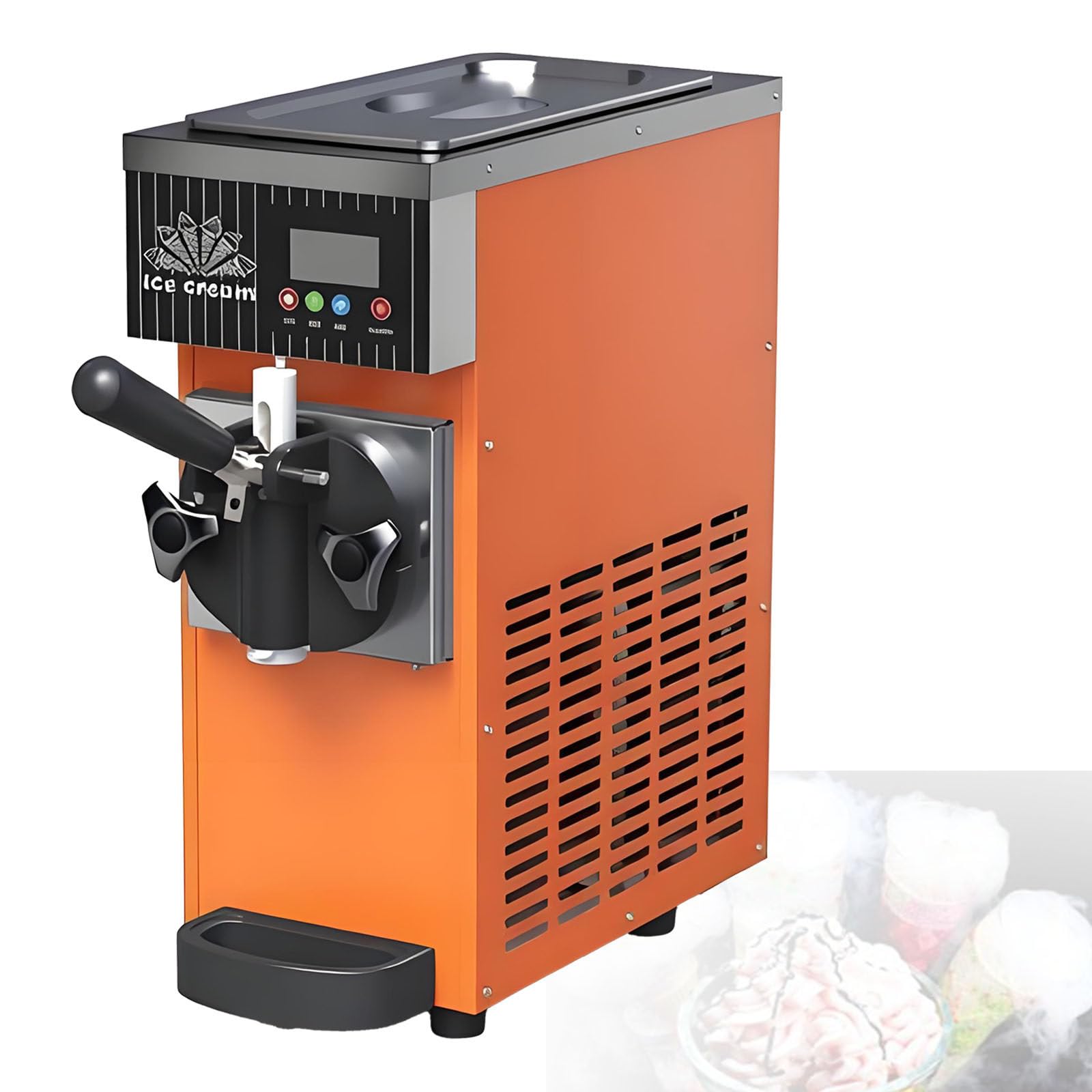 DzkZen Single Flavor Soft Serve Ice Cream Maker, 450W Commercial Soft Serve Ice Cream Machine, 4-5kg/H Output, Countertop Ice Cream Machine with LCD Panel, Auto Clean Orange