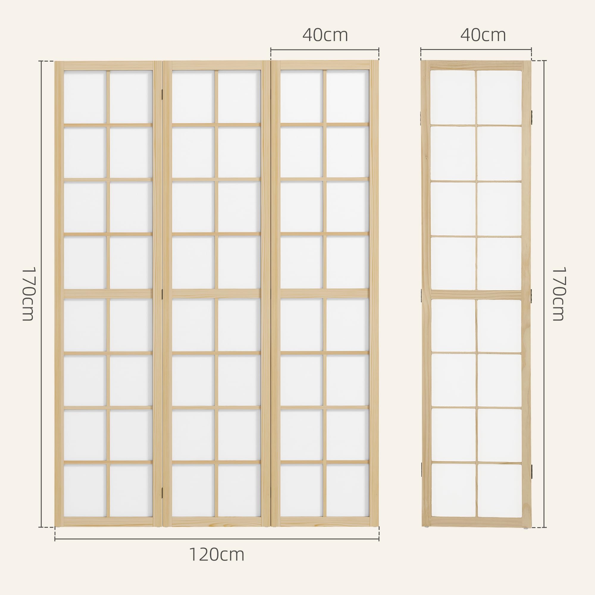 HOMCOM Paravent Raumteiler für Wohnzimmer 3-teilig 120 x 170 cm Natur | Trennwand, Faltbar Raumtrenner, Sichtschutz Stellwand