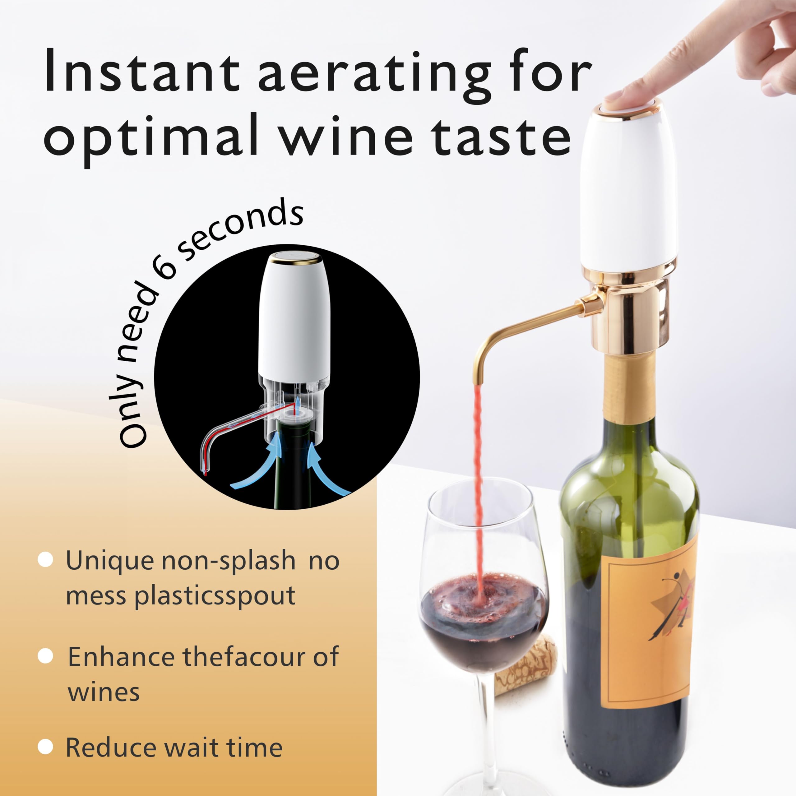 Aérateur de vin électrique, bec verseur intelligent et décanteur avec base de stockage, oxydé instantané, cadeau pour les amateurs de vin
