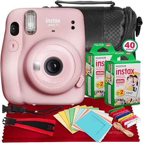 Fujifilm Instax Mini 11 - Cámara de fotos instantánea (incluye 2 cámaras Fujifilm Instax Mini Twin Film (40 exposiciones), funda de transporte para