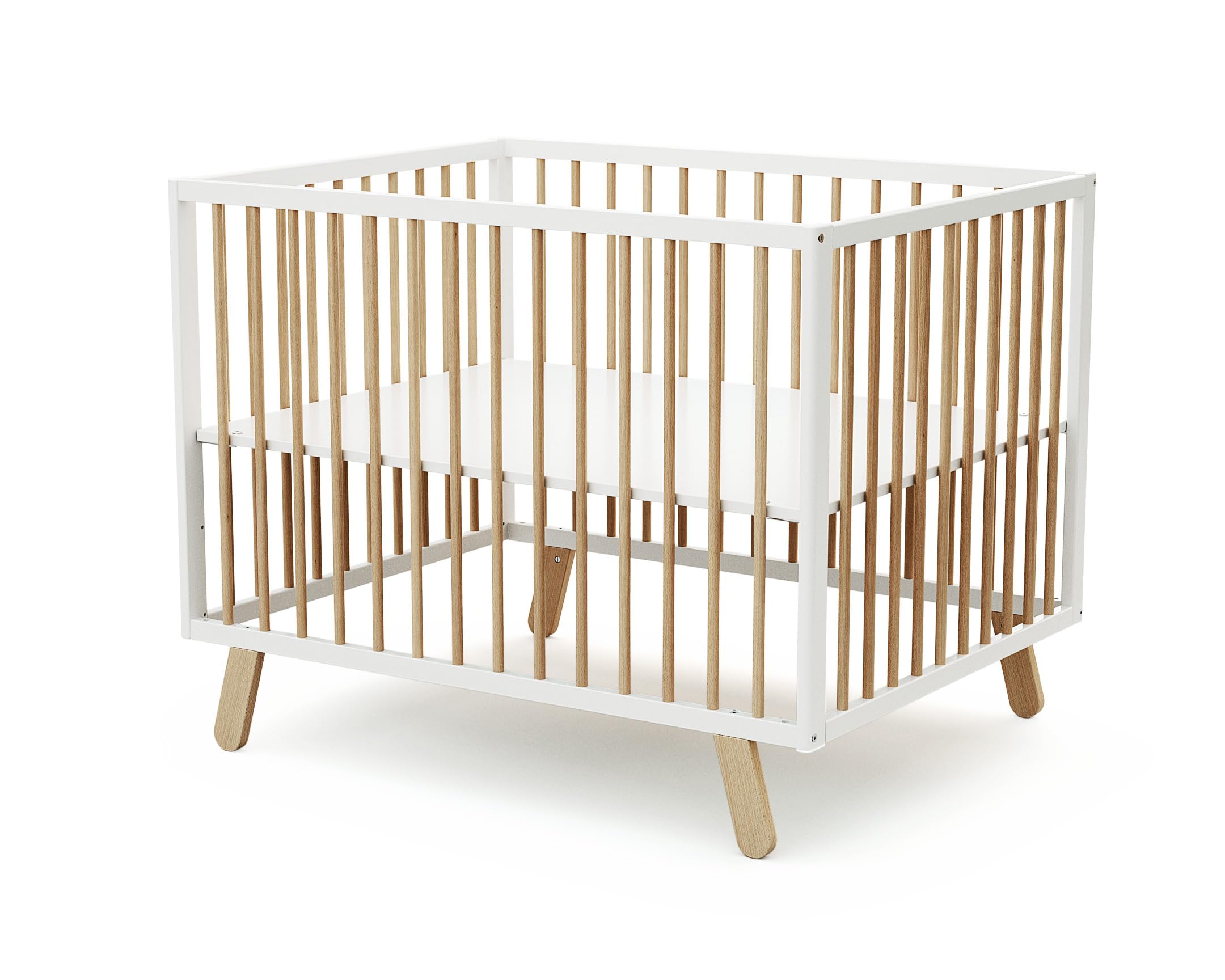 AT4 - Parc bébé Pirate en bois Blanc et Hêtre 80 x 100 cm | Fond réglable 3 hauteurs | Pour enfant jusqu'à 24 mois