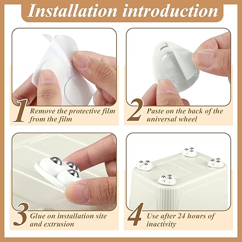 Miniatura 4 de Honoson 16 ruedas giratorias autoadhesivas, mini ruedas giratorias de acero inoxidable, rueda universal de rotación de 360 grados, polea adhesiva