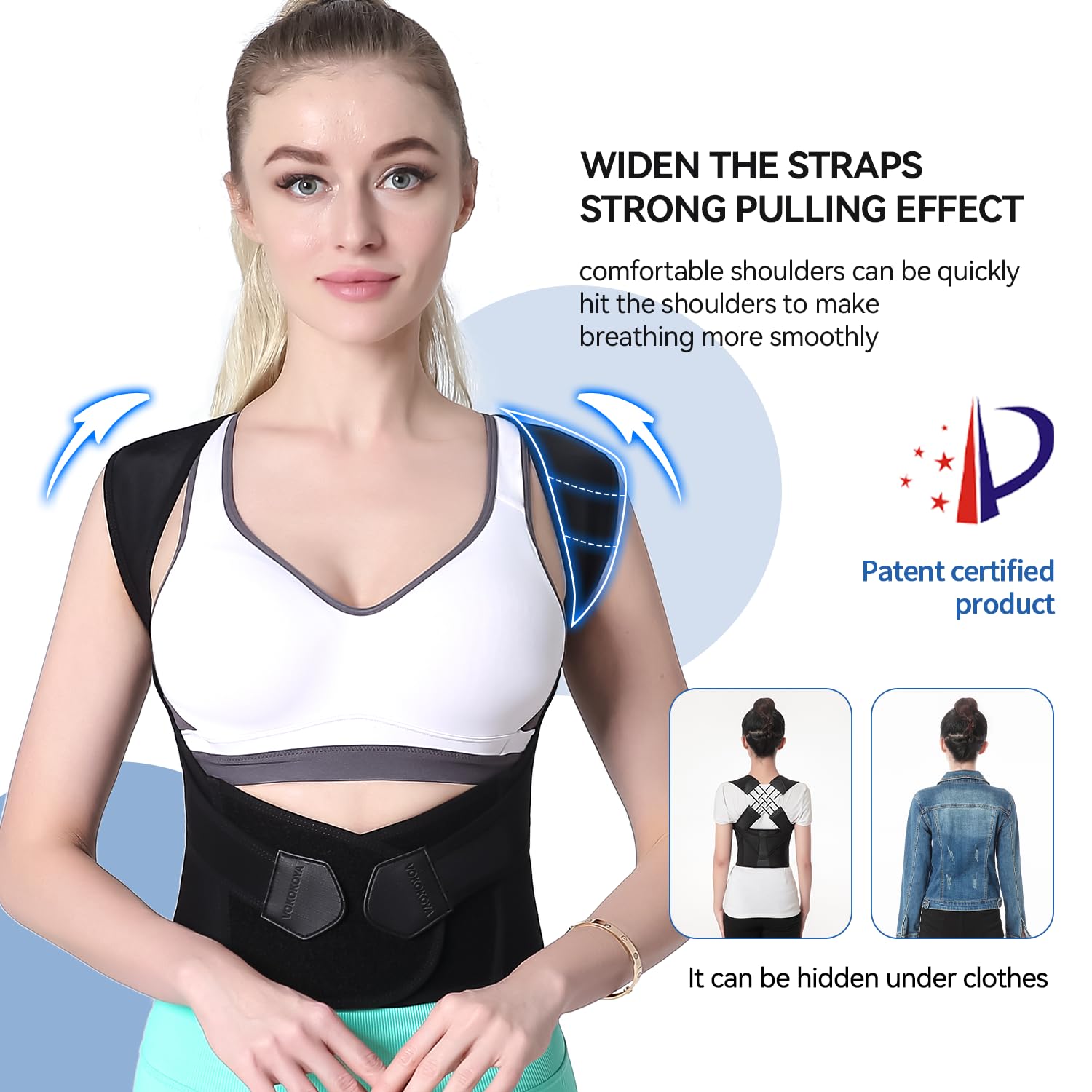 Posture Corrector for Women and Men,Adjustable Shoulder Straightener,Back Support Brace,Upper Spine scoliosis, hunchback Black Large - Image 4