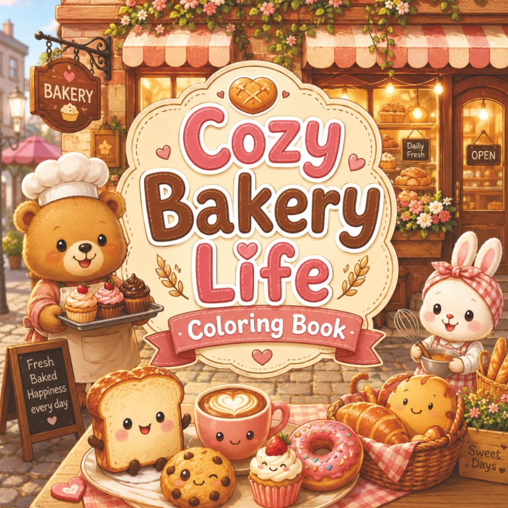 Cozy Bakery Life Coloring Book: 30 Charming Bakery Scenes Filled with Fresh Bread, Sweet Treats, Cozy Kitchens, Warm Cafés, and Relaxing Bakery Moments for Teens & Adults