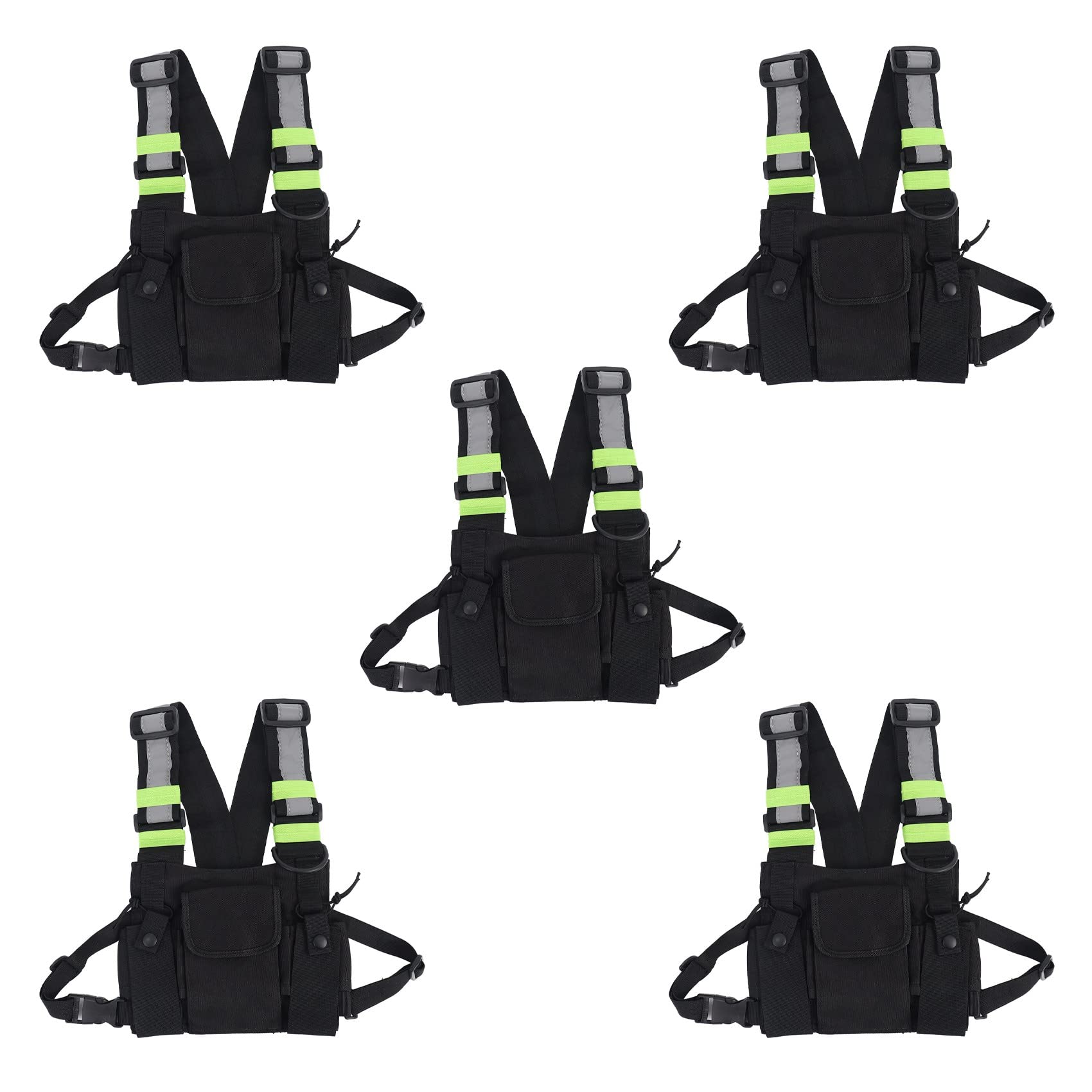 5X Le Radio Pocket Radio Chest Harness Cassa Anteriore Confezione Pouch Vest Caso Rig per 2 Way Radio Walkie Talkie Adatto per UV-5R Nero + Verde