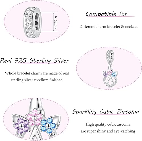 Miniatura 5 de TOMXUN Dijes de letras para pulsera plata de ley 925 con iniciales de unicornio para pulseras y collares con circonita cúbica, dije del alfabeto,