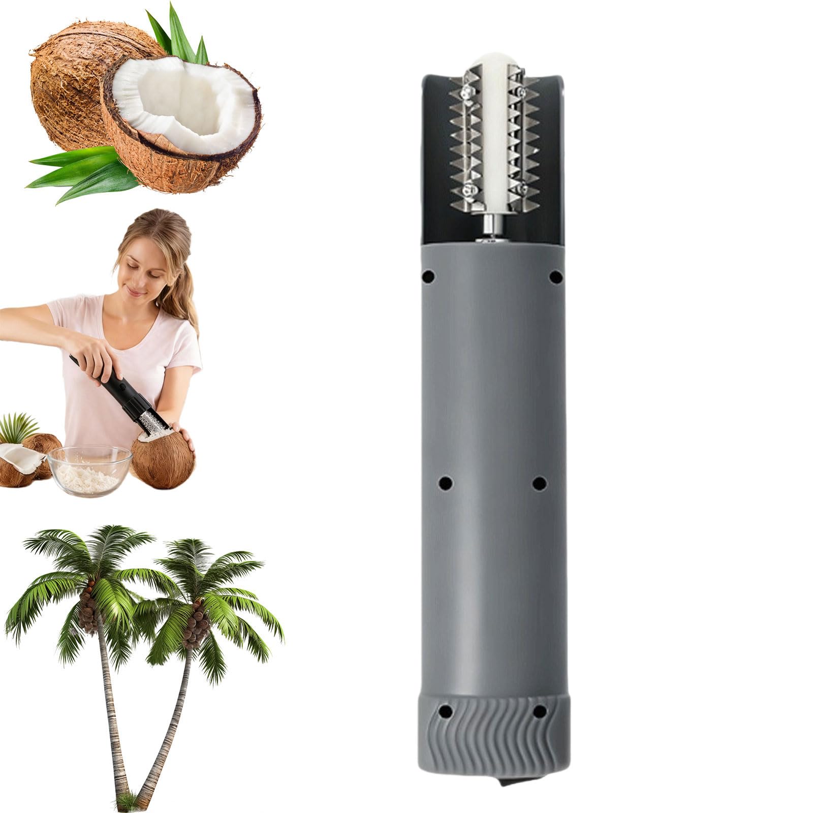 Electric Coconut Grater Machine, Portable Handheld Coconut Scraper Peeler Shredder, Coconuts Scraper Electric, Wireless Automatic Anti-Splash Rotating Kitchen Grater (Gray)
