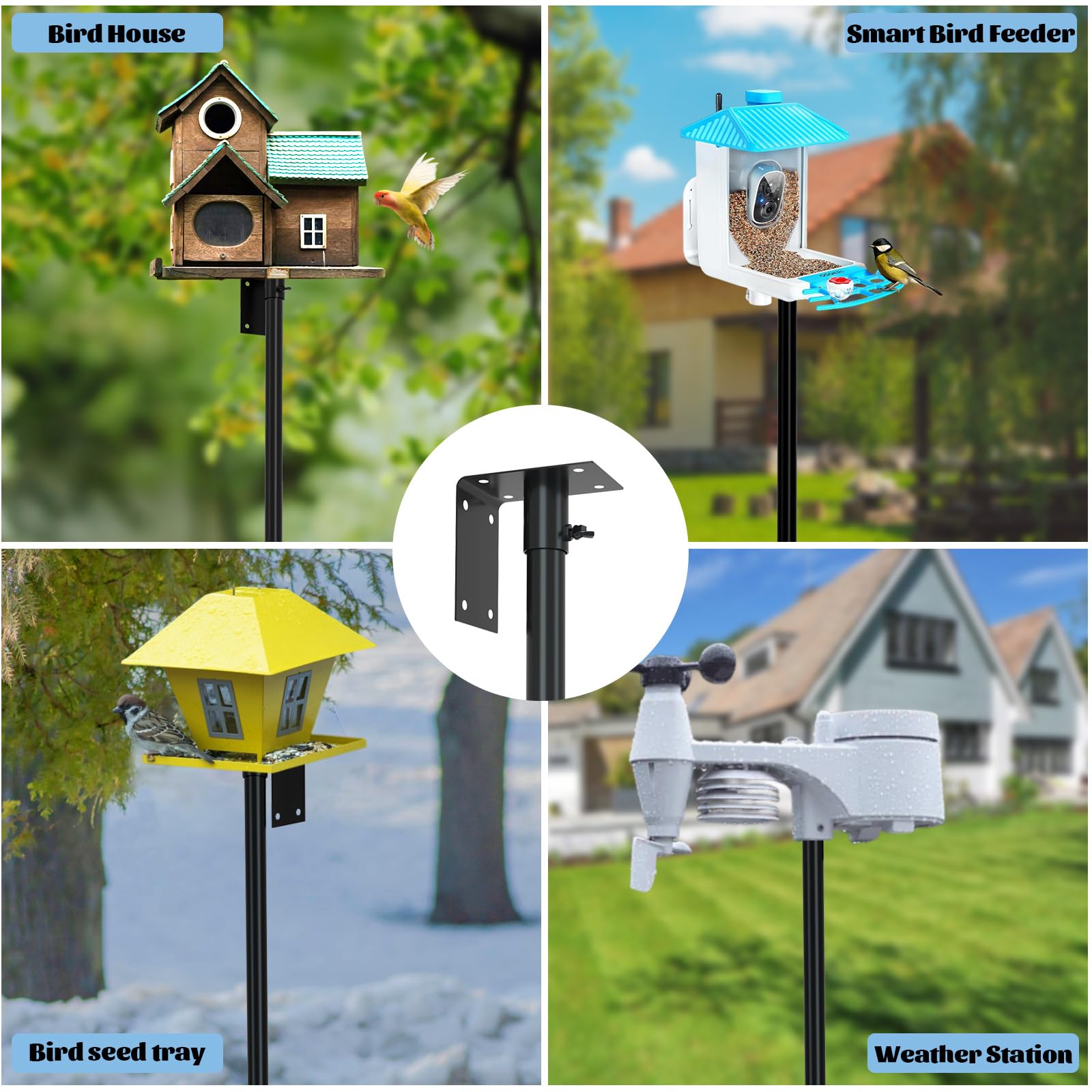 Starbover Herdershaak, zwart, 195 cm, vogelvoederdispenser, stang, 5 tanden, tuin, herdershaak, hangend station, metaal, instelbaar, lantaarnhouder, herdershaak voor verlichting, lantaarn