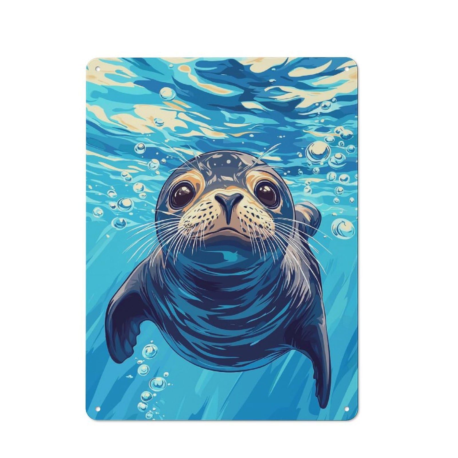 Junmoney Style-13 Tin Wall Plaque 40X30cm With Seal Underwater Illustration For Home Office Or Studio, For Metal Sign Collectors, For Garage And Workshop Walls