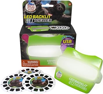 WARM FUZZY Toys LED Backlit 3D Viewer – (Rainforest) – New 2025 USB-C Rechargeable Viewer for Kids & Adults Includes 3 Reels with 21 HD 3D Images – Patent-Pending Retro Toy, No Light Source Needed