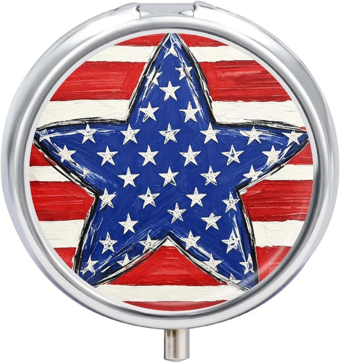 Patriotic Stripes Round Pill Box with 3 Compartments & Mirror
