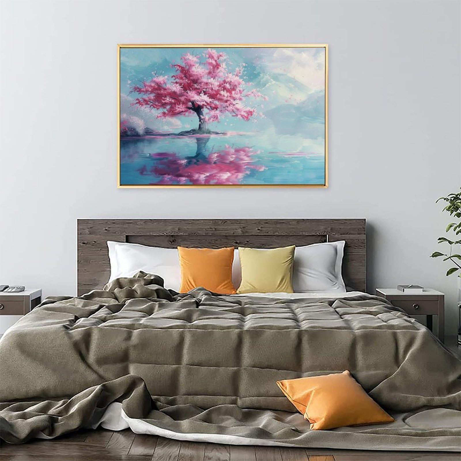 Amazon.co.jp: 絵画 川沿いに咲く桜の木インテリア 絵画 美しい自然の