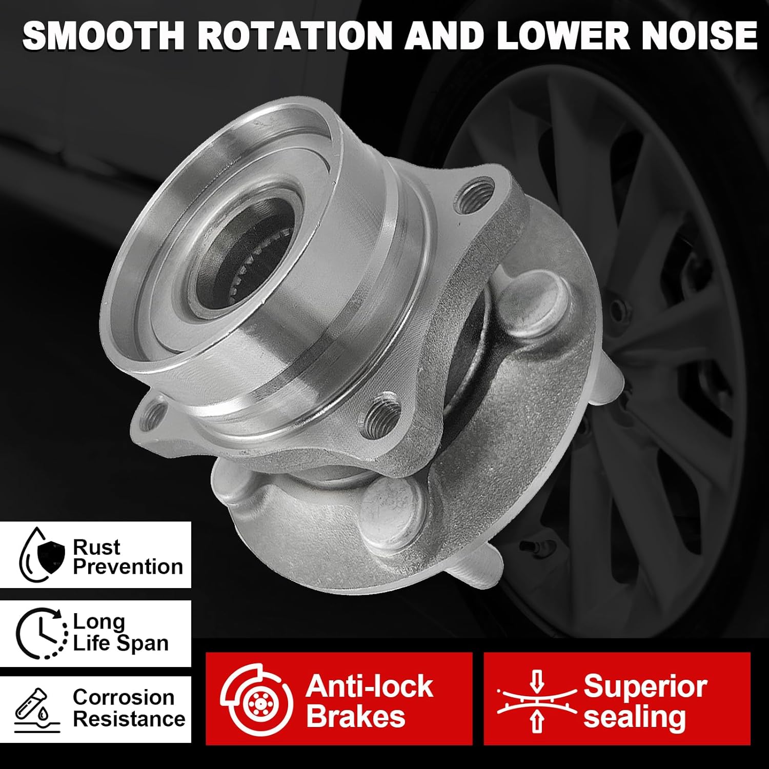 Pair 513265 Front Wheel Bearing Hub Assembly Compatible with Toyota Prius 1.5L 2004 2005 2006 2007 2008 2009 Hub Bearing, 5 Lug - Image 4