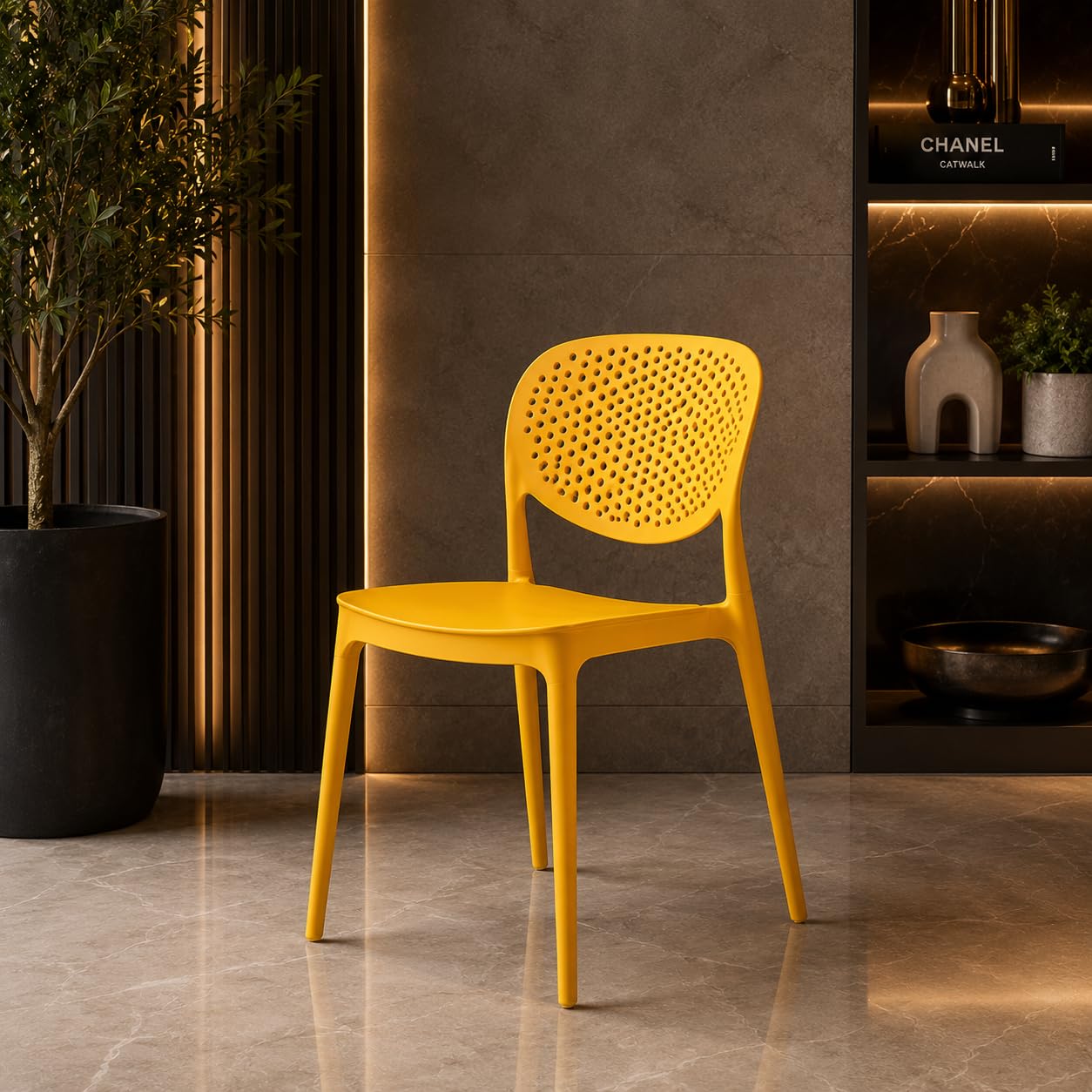 Pixel Stackable Armless Chair | Accent Chair for Living Room Home, Bedroom, Cafe and Hotels | 3- Year Warranty | Plastic |Yellow| Set of 1-image-17