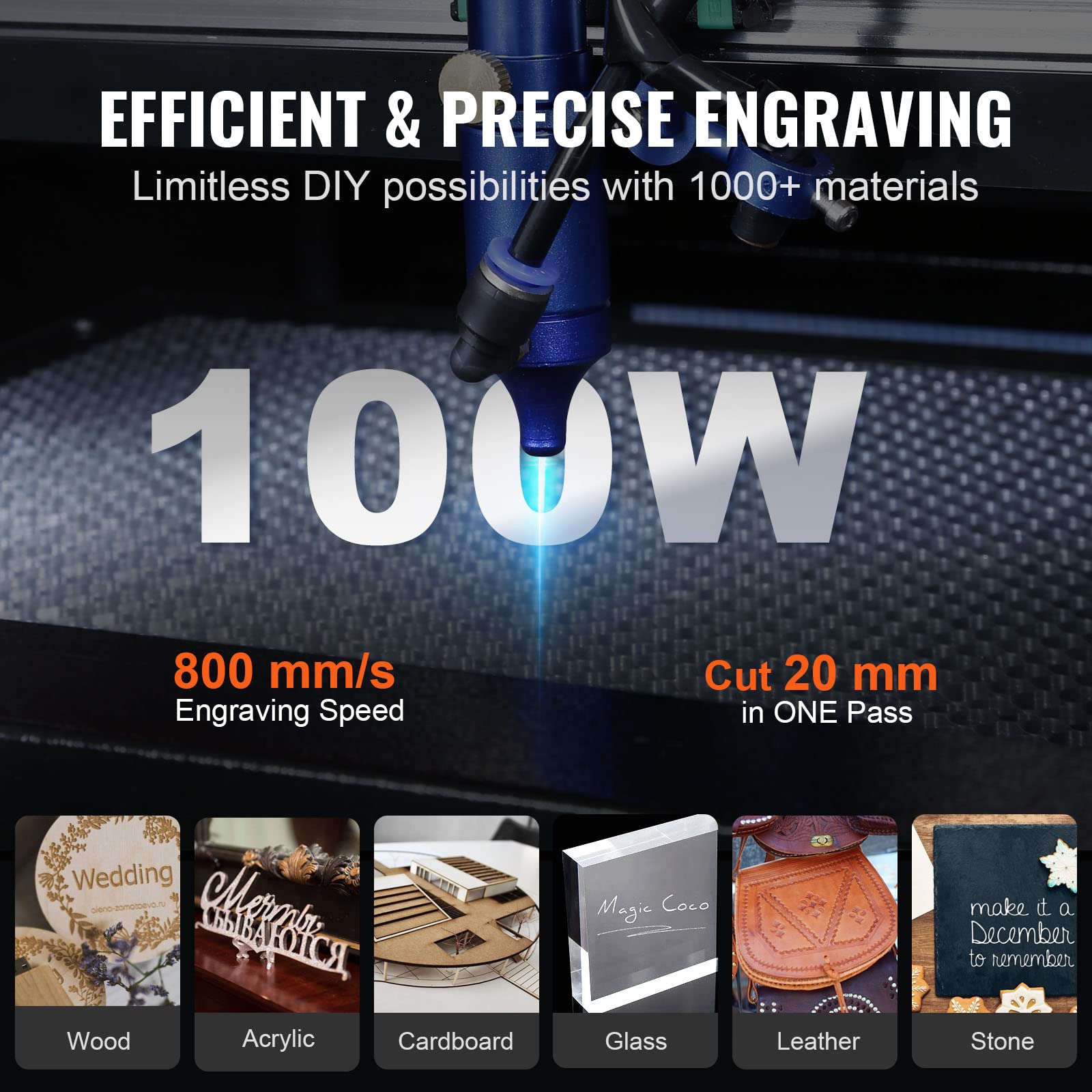 VEVOR Grawerunek laserowy 100 W CO2, 600 x 900 mm, 500 mm/s laserowa maszyna do cięcia z 2-drożnym Pass-Air-Assist, kompatybilna z LightBurn, CorelDRAW, AutoCAD, Windows, Mac OS, Linux, do drewna