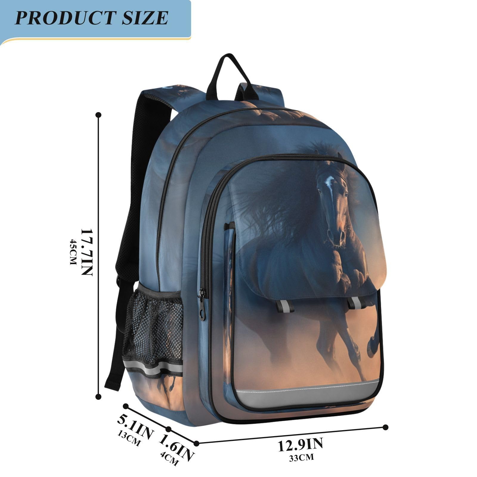 Poderoso Caballo Corriendo Naturaleza Mochila Escolar para Estudiantes,Mochila para Niños y Adolescentes Ideal para Viajes