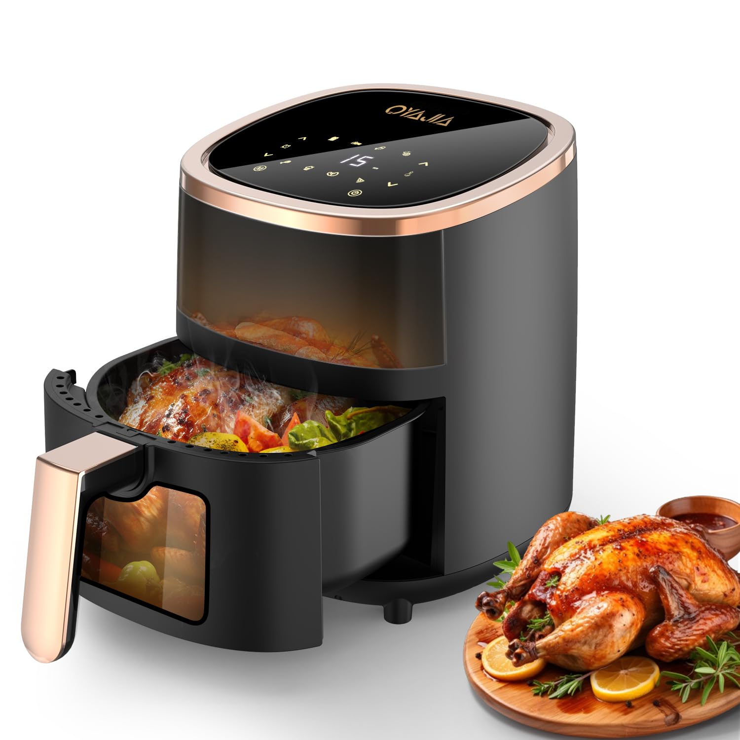 Freidora de aire caliente, 6 litros, airfryer con 8 programas, tecnología Rapid Air, pantalla táctil, ventana de visualización, apta para lavavajillas, freidora sin aceite, parrilla digital, horneado