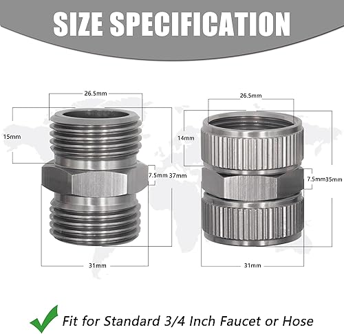 Miniatura 2 de Adaptador de manguera de jardín, macho a hombre, hembra a hembra, fácil de usar, paquete de 4 conectores sin plomo de 34 pulgadas con 4 arandelas