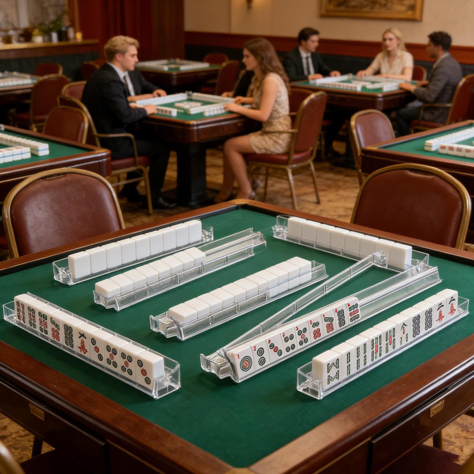 Genérico Empujadores Y Soportes Transparentes para Mahjong - 4 Accesorios para Mah Jongg | Porta Fichas de Mahjong,para Jugadores, Noche De Juegos, Reunión Familiar, Evento De Cumpleaños, Hogar Y