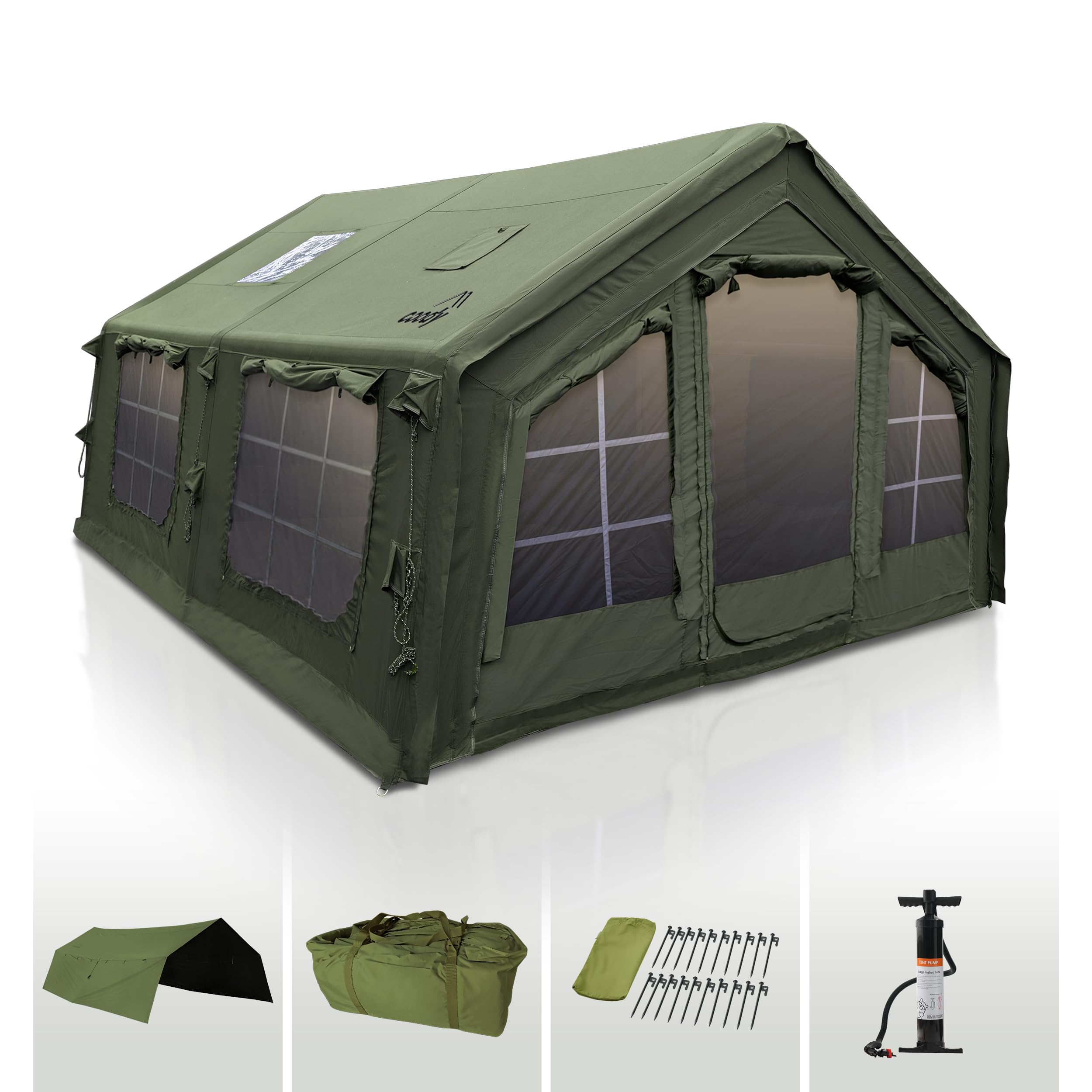 Coody | Rbm Outdoors Koala/Hub/Octopus Inflatable Tents for Camping with Stove Jack, 2/8/10 Person Luxury Canvas Blow Up Tent, 2 Room, Easy Setup Casa de Campaña, Large Inflatable House with Pump