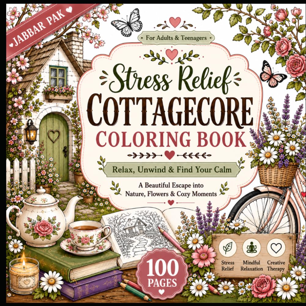 Stress Relief Cottagecore Coloring Book: 50 Cozy Cottagecore Scenes for Relaxation, Mindfulness, and Creative Escape