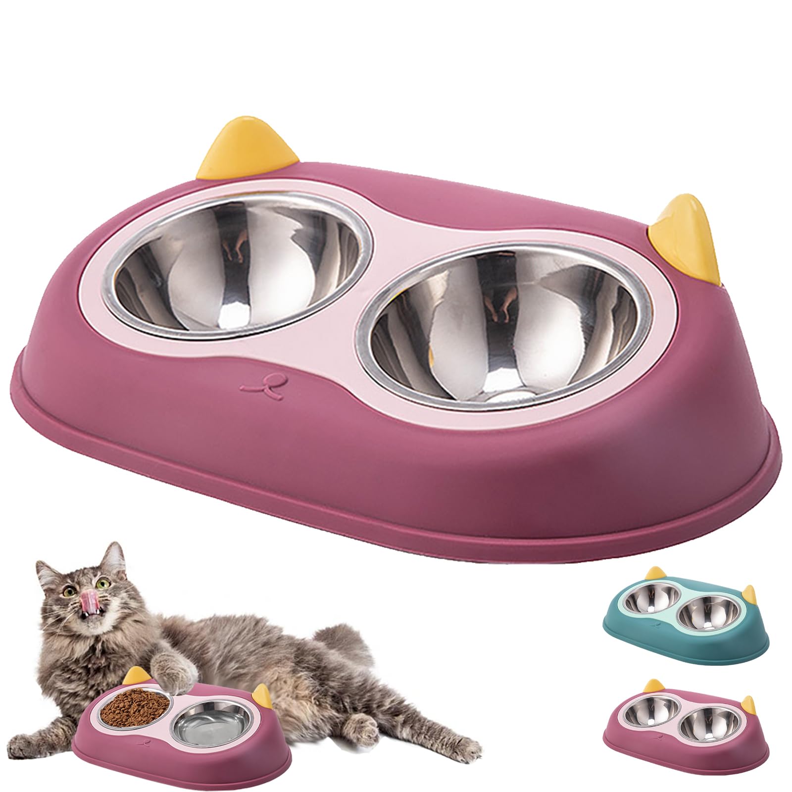 YOUYIKE Comedero Gato Elevado Retirable, Cuenco para Gatos Perro 15° Inclinable Tazón, Cuenco para Gato Antideslizante, Comedero Perro Gato para Gato, Perro Pequeña (Rosa)