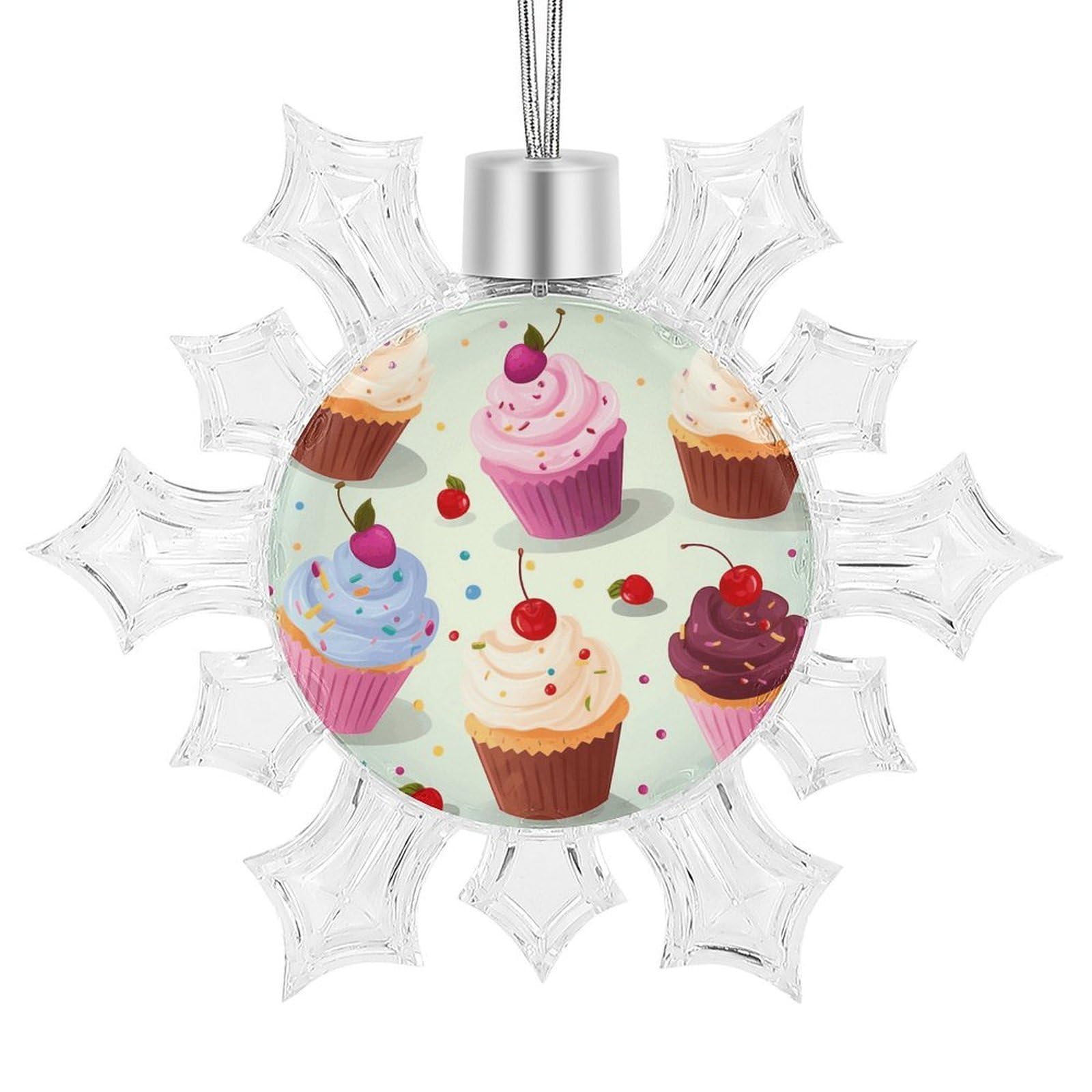 Delicious Cupcakes Snowflake Ornaments Cute Snowflake Pendant Exquisite Christmas Tree Ornaments for Christmas Weddings New Year Birthday Holiday Celebration