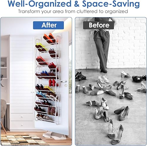 Miniatura 5 de Organizador de zapatos para colgar sobre la puerta, 36 pares de 12 niveles, organizador de zapatos colgante grande, estante de almacenamiento con