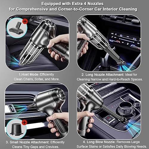Miniatura 5 de LEAPHZOT Mini aspiradora de automóvil portátil inalámbrica, sin escobillas, aspiradora recargable inalámbrica de mano, 15000 PA, aspiradora 3 en 1