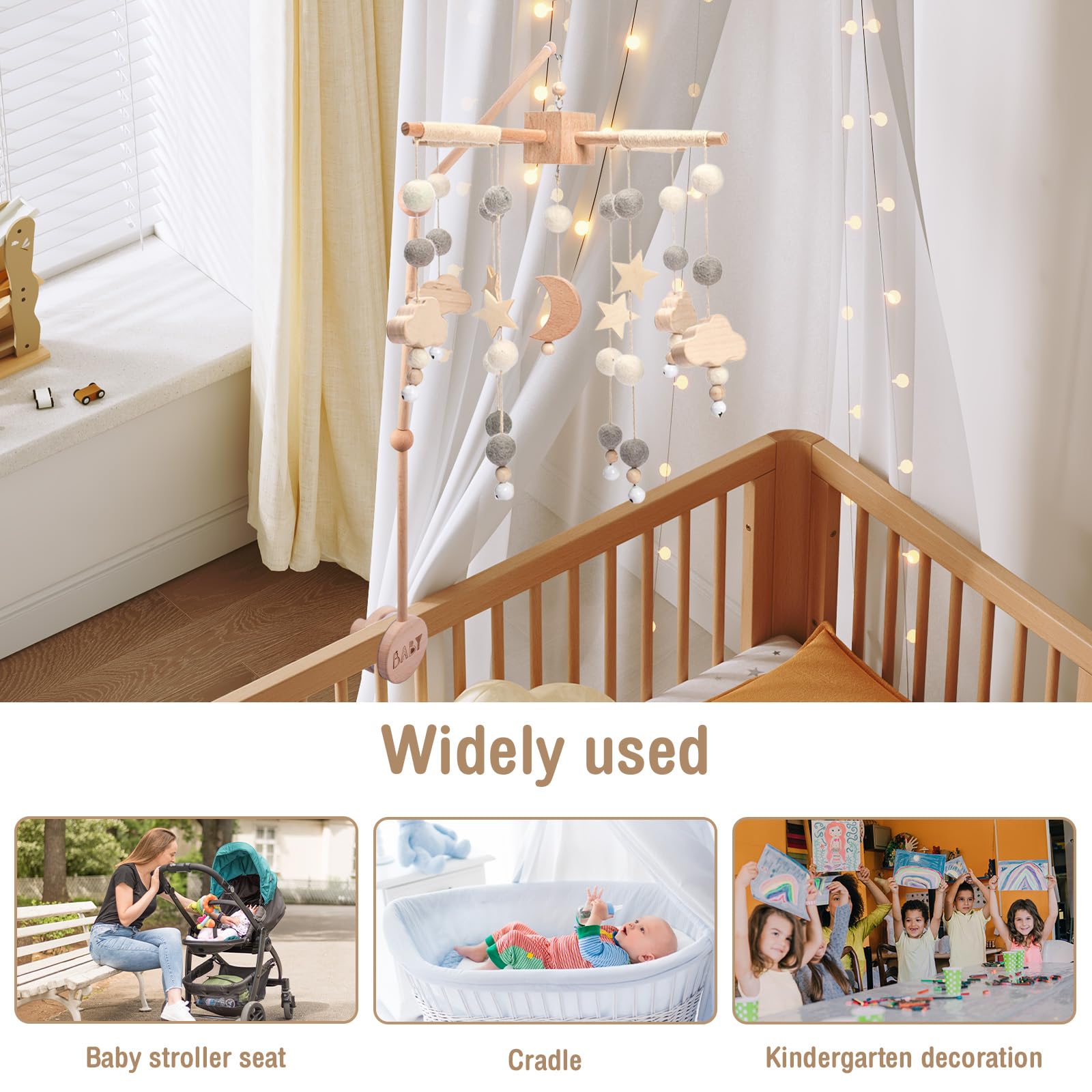 Cot Mobile Arm Wooden Mobile Crib Holder 360° Rotating Height Adjustable Baby Mobiles Hanger DIY Baby Mobiles Stand Bracket Holder for Hanging Bed Bell Wind Chimes Nursery Decor - Image 4