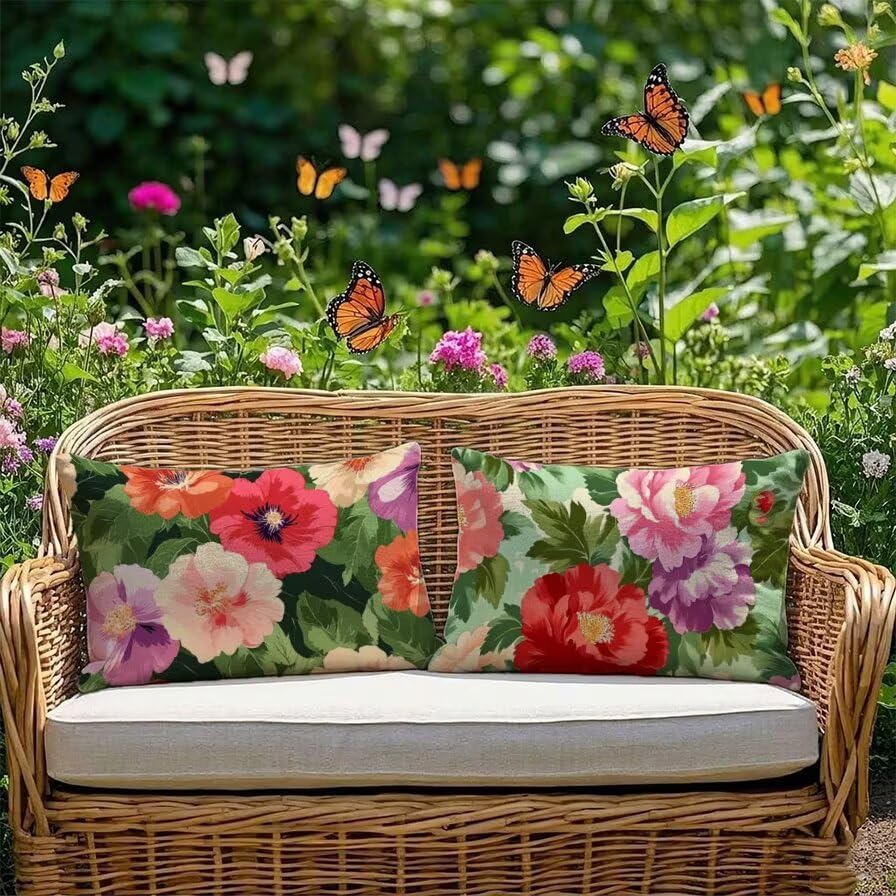 Housse coussin pivoine 60x40 en lin confortable imperméable lot de 2 premium