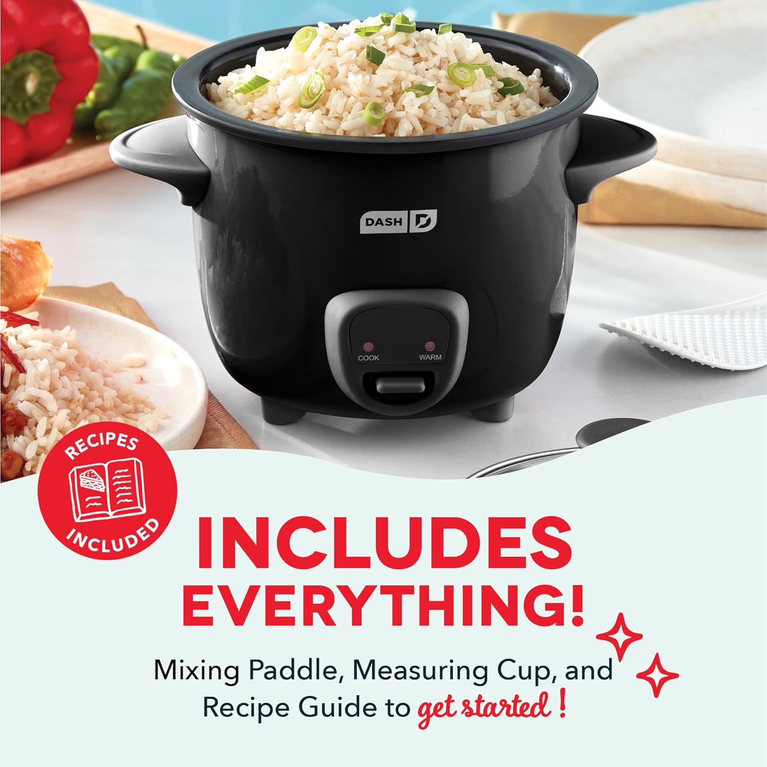 Dash Mini Rice Cooker - Designed for Single-Serve Cooking - Compact Rice Cooker with Nonstick Removable Pot, Keep Warm Function & Easy-to-Clean Sleek Design - Black Mini Rice Cooker with Keep Warm BLACK