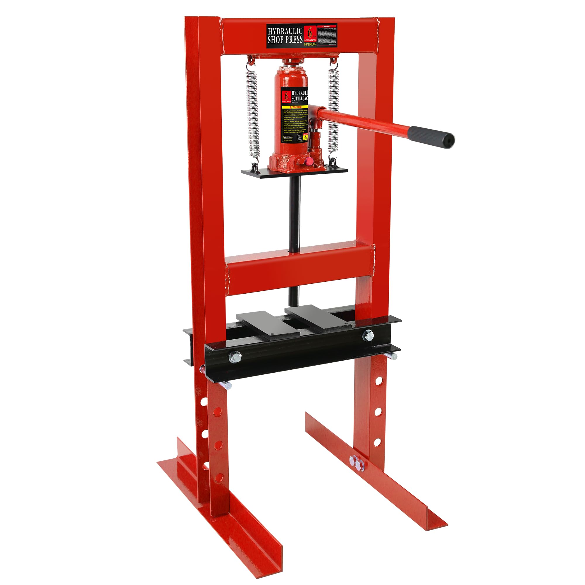 12T  Shop Press, H-Frame Garage Floor Adjustable Hydraulic Shop Press with Stamping Plates to Bend, Straighten, Or Press Parts, Install Bearings & U-Joints