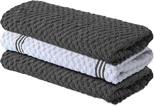 Infinitee Xclusives Toallas de cocina de alta calidad, paquete de 3, 100% algodón, 15 x 25 pulgadas, absorbentes, paños de cocina de rizo, paño gris