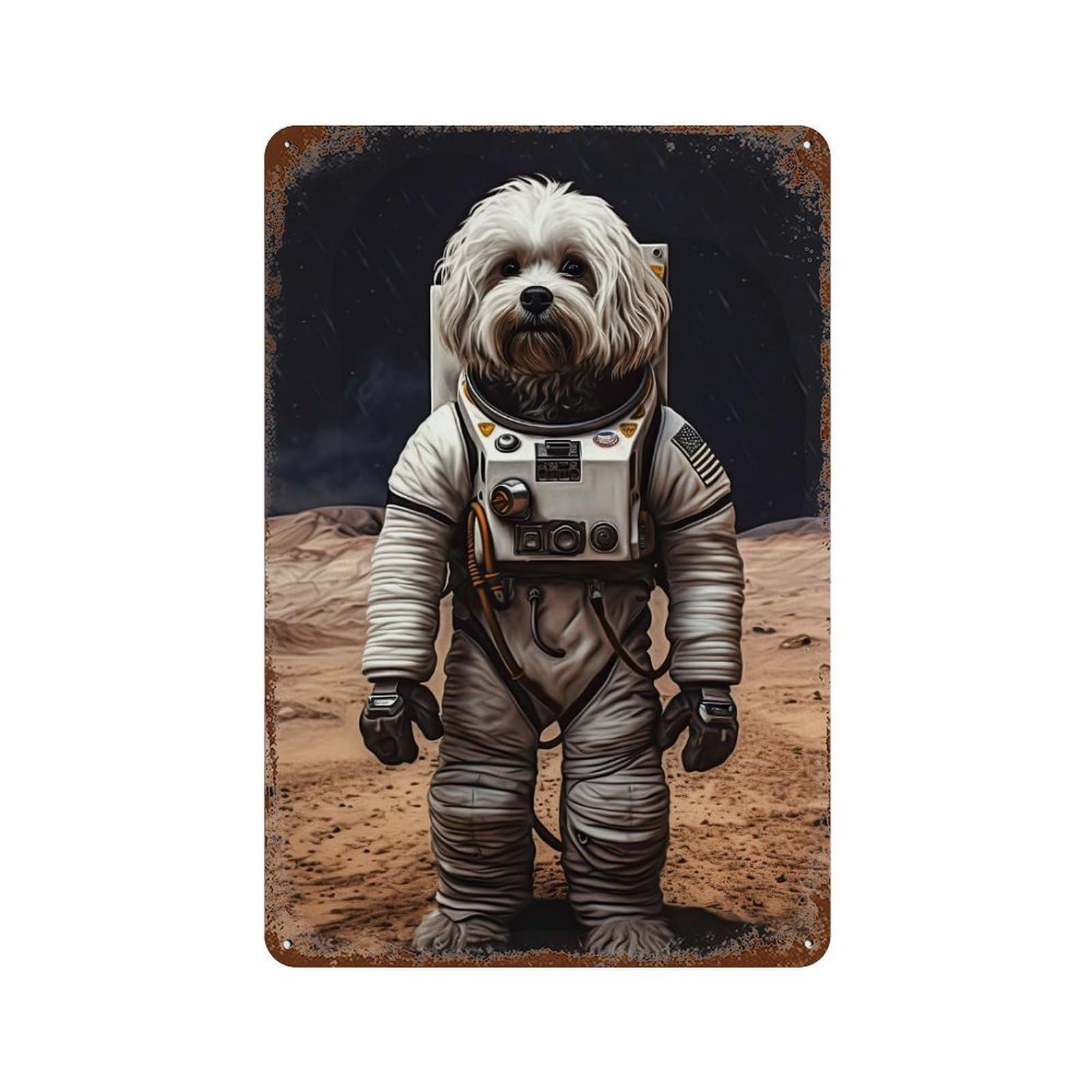Havanese Astronaut On Mars Weathered Tin Sign 11.8"x7.9", Ideal for Shed, Workshop And Garage Wall Decor