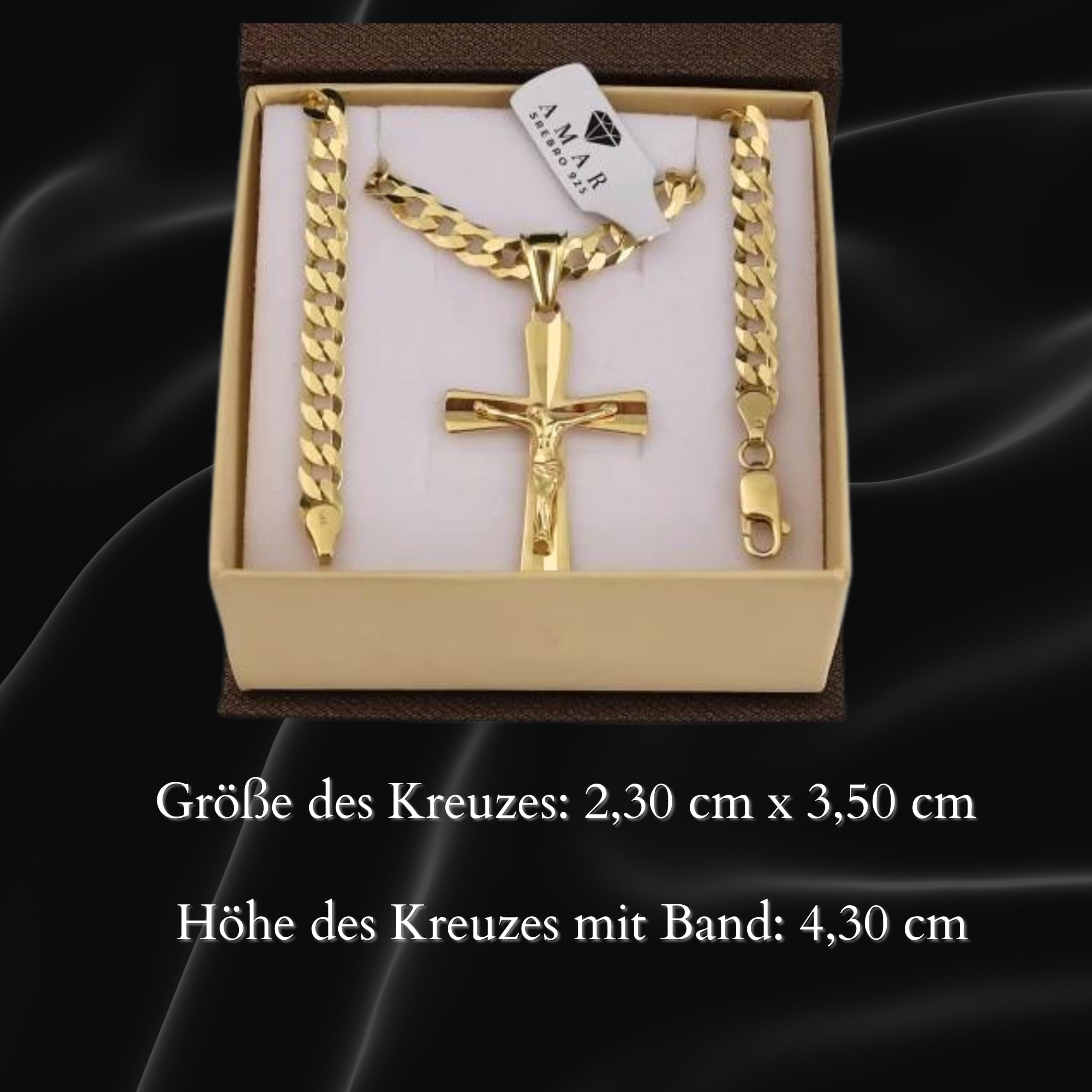 AMAR OPRAVA goldkette herren mit kreuz 585, Kette Herren 925/585 - kreuz kette herren gold 585 massiv - 5 mm, Kreuz Kette - Goldkette Kreuzkette - panzerkette gold 585